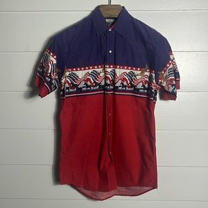 Vintage Western Horse American Flag Pearl Snap Button Shirt Medium